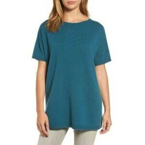 EILEEN Fisher Short Sleeve Sweater "Nile" Womens Sz Small Cashmere Boat Neck